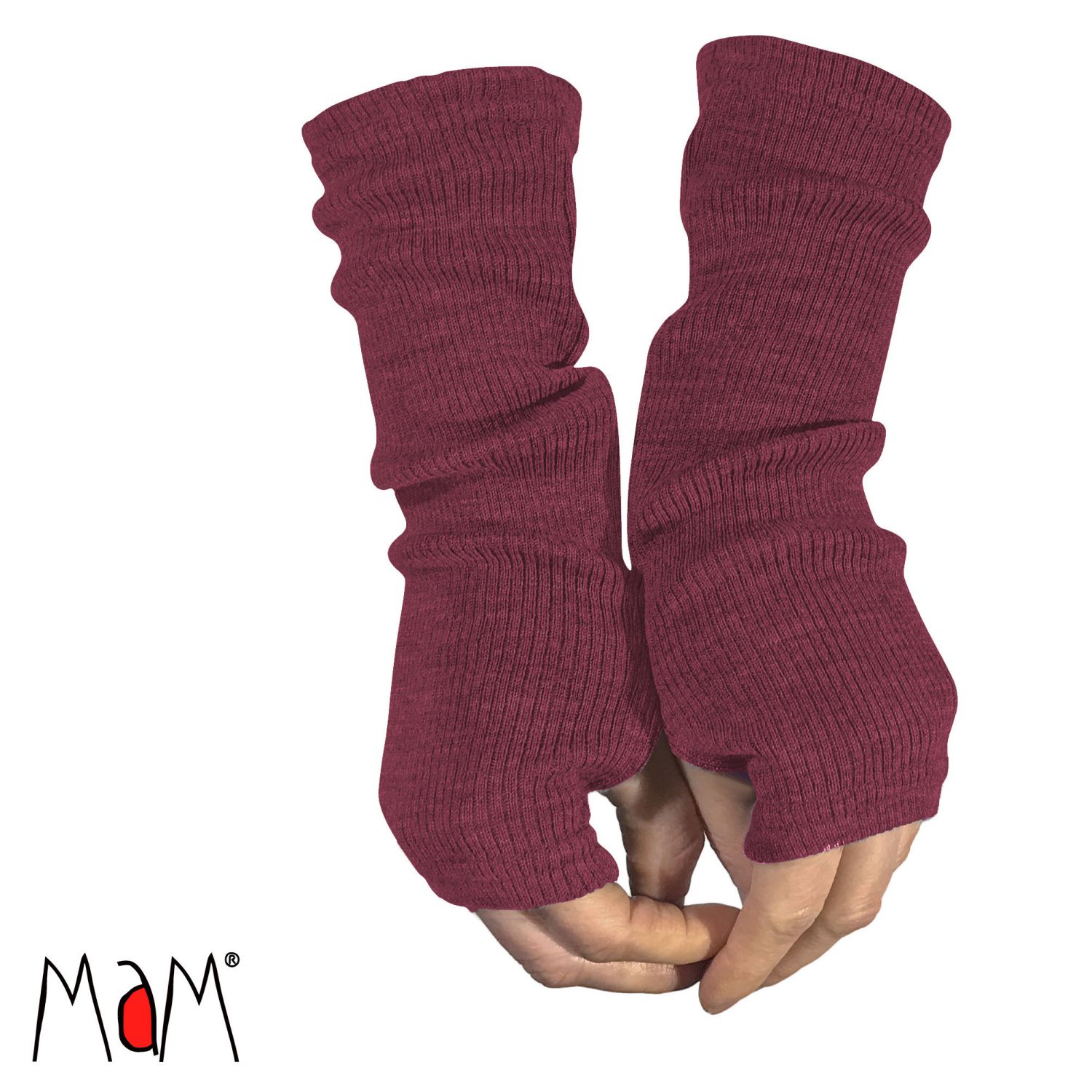 MaM/ManyMonths Natural Woollies Long Fingerless Mittens, Dark Cerise