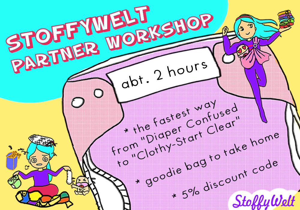 Stoffywelt partner workshop, ca. 2 hours, the fastest way from diaper confused to clothy-start clear, goodie bag to take home, 5% discount code