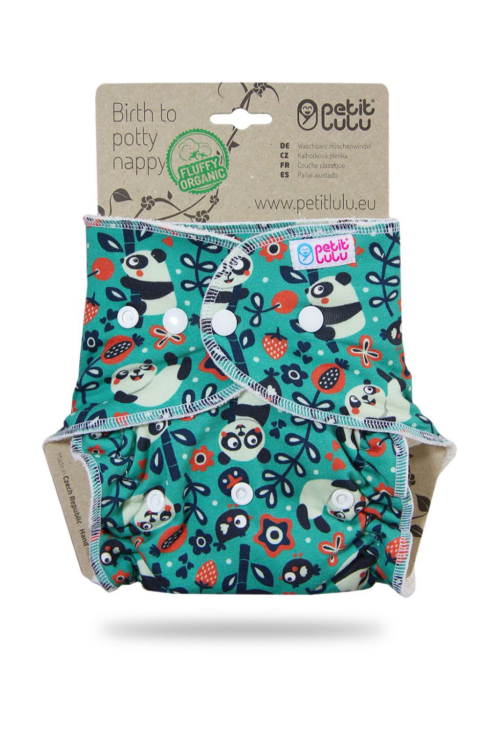 Petit Lulu Fluffy Organic One Size Fitted Nappy (Snaps) Petit Lulu pattern: Faddy Pandas