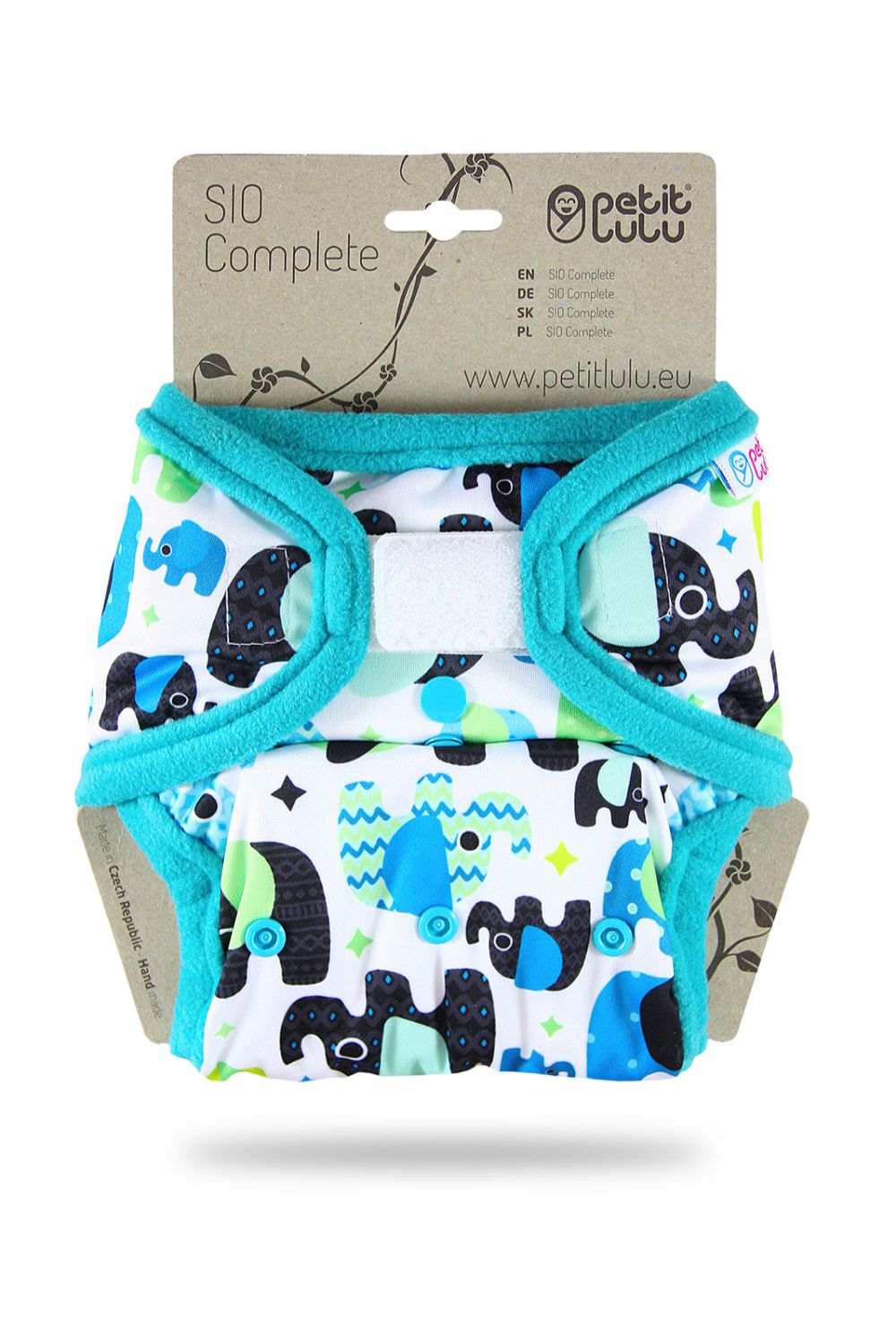 Petit Lulu One Size SIO Complete with Inserts (Hook & Loop) Petit Lulu pattern: Baby Elephant (blue)