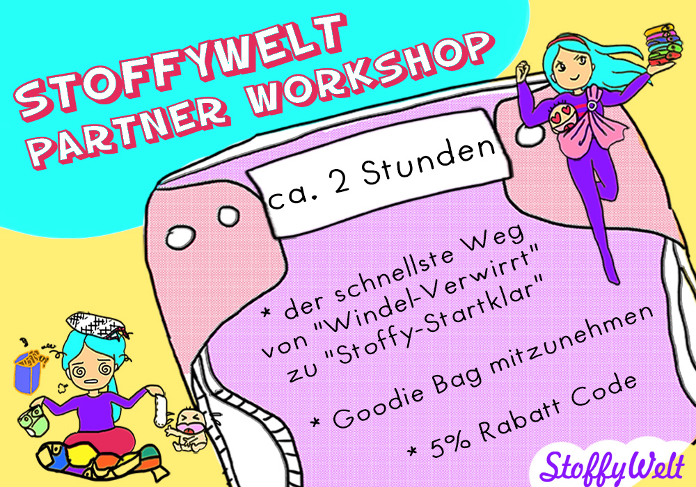 Stoffywelt partner workshop, ca. 2 hours, the fastest way from diaper confused to clothy-start clear, goodie bag to take home, 5% discount code