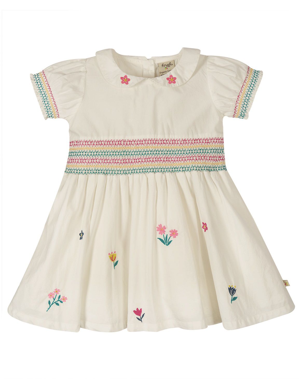 Frugi Posy Embroidered Dress (Size: 2-3 Years / Color: Soft White/ Flowers)
