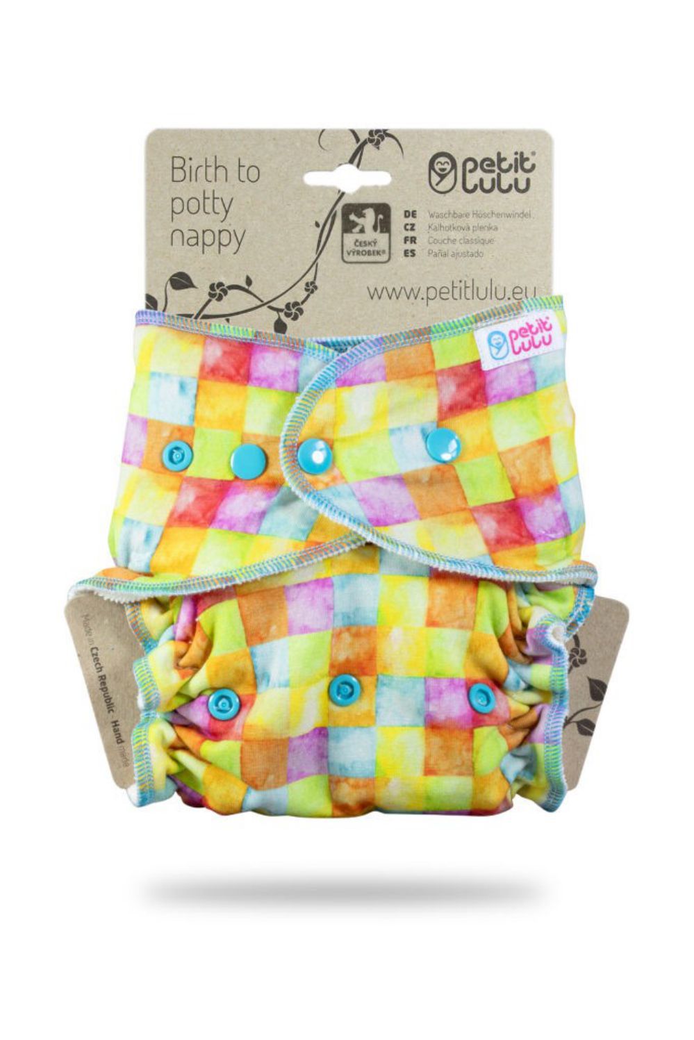 Petit Lulu Fitted Nappy One Size (Snaps) Petit Lulu pattern: Colourful Cubes