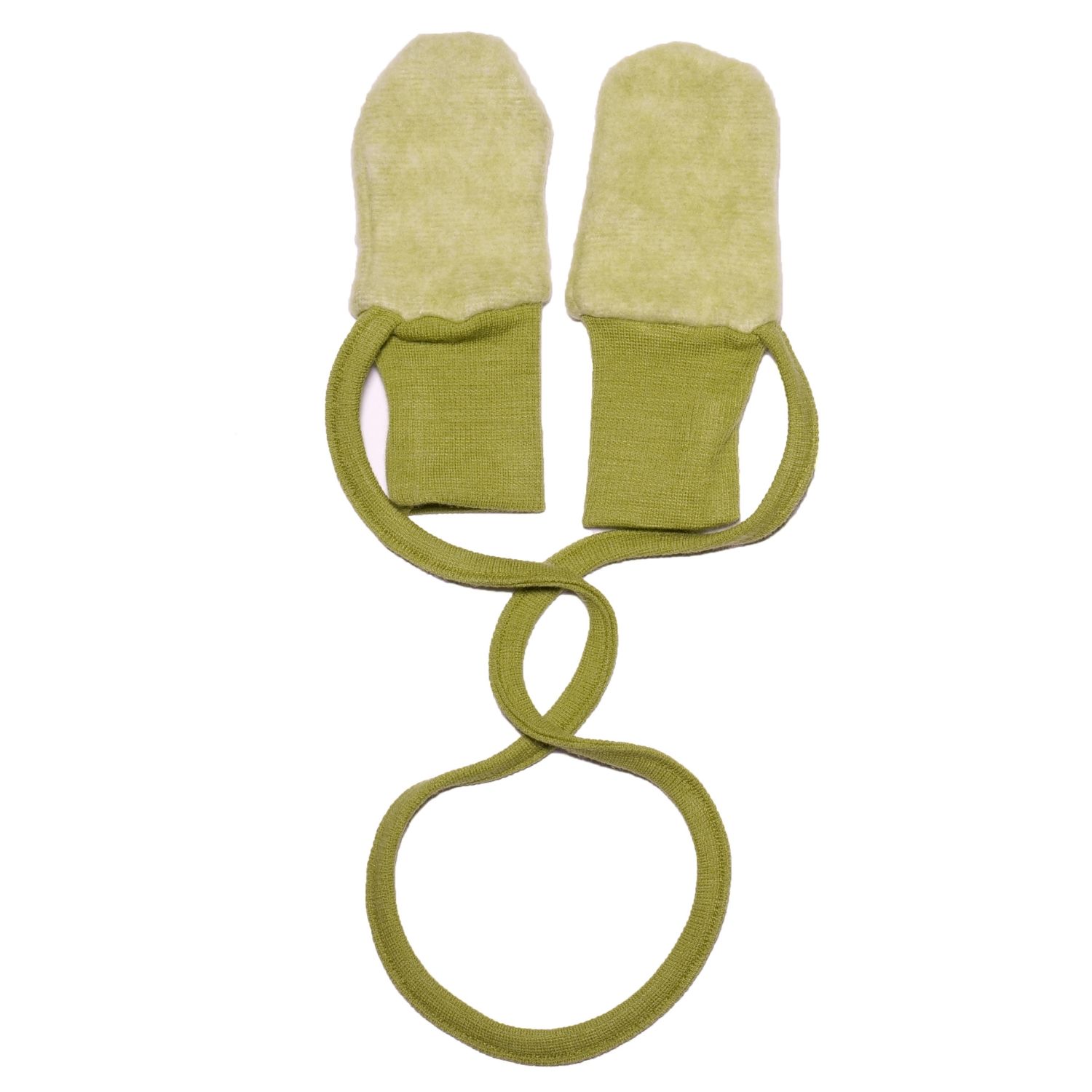 Cosilana baby mittens (wool/cotton fleece) (Colour: 111 green)