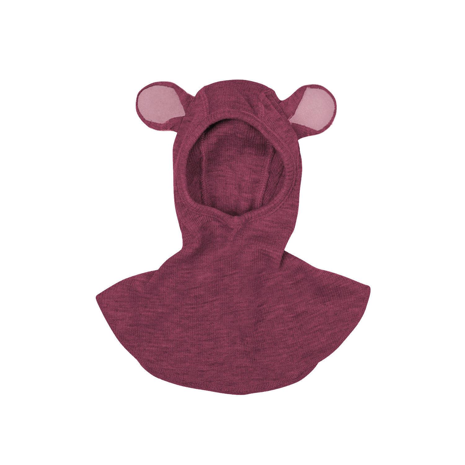 ManyMonths Natural Woollies Elephant Hood with Teddy Bear Ears UNiQUE, Adventurer/Conqueror, Dark Cerise