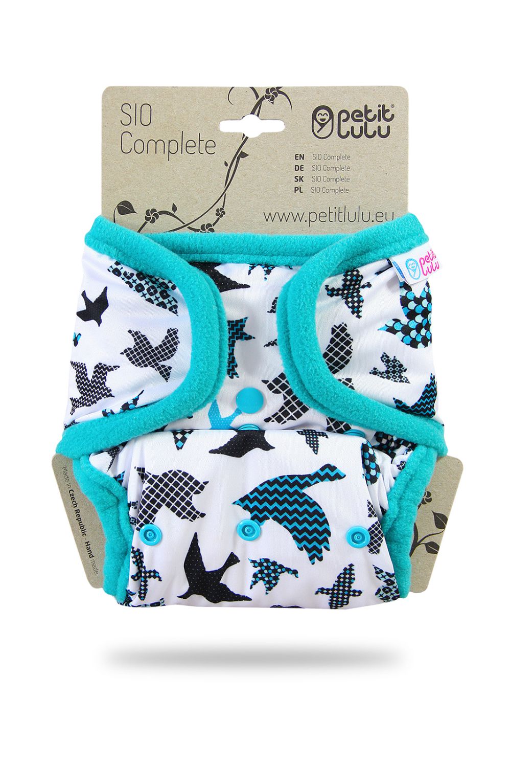 Petit Lulu One Size SIO Complete with Inserts (Snaps) Petit Lulu pattern: Turquoise Birds