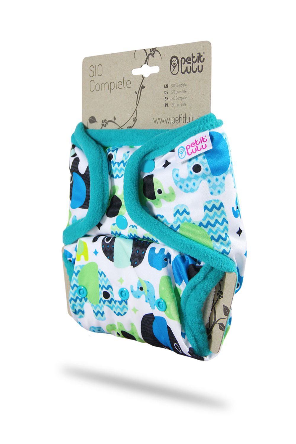 Petit Lulu One Size SIO Complete with Inserts (Snaps) Petit Lulu pattern: Baby Elephant (blue)