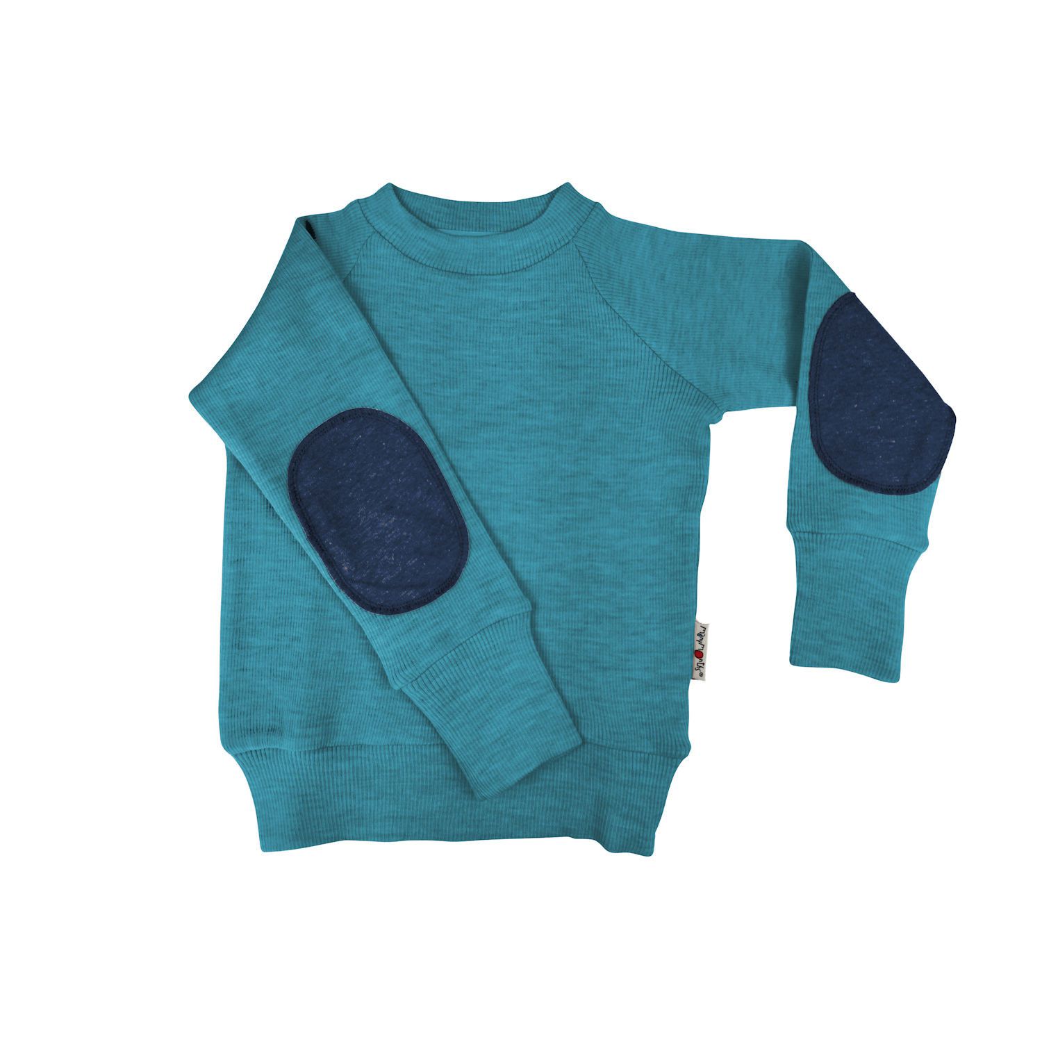 ManyMonths Natural Woollies Pullover with Elbow Patches, Explorer/Adventurer, Sea Grotto